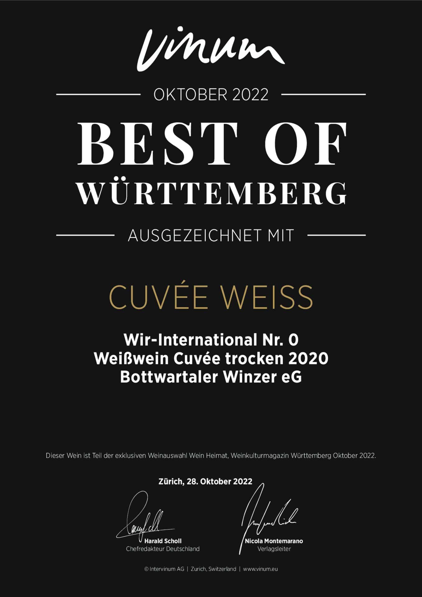 Bottwartaler - feinherb Weisswein Winzer Cuvée international wir